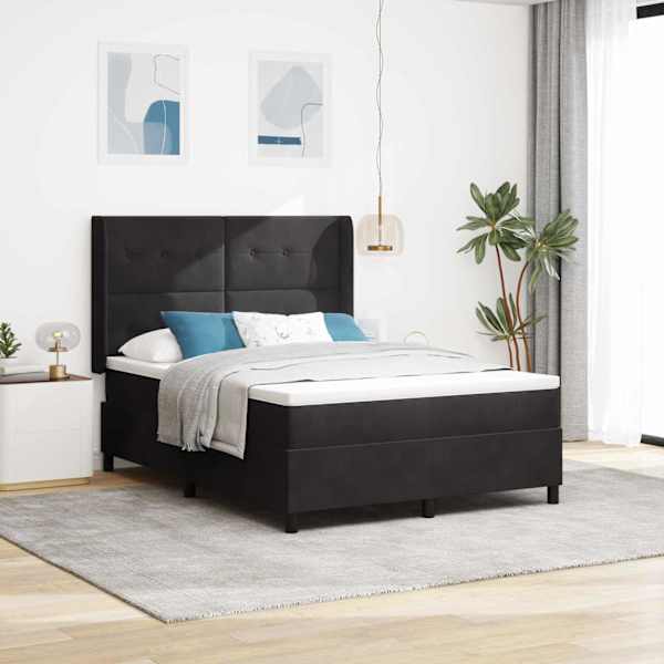 LED-valgustusega kontinentaalvoodi, must, 160 × 200 cm, samet — mudel 3343876