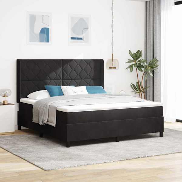 LED-valgustusega kontinentaalvoodi, must, 180 × 200 cm, samet — mudel 3343936