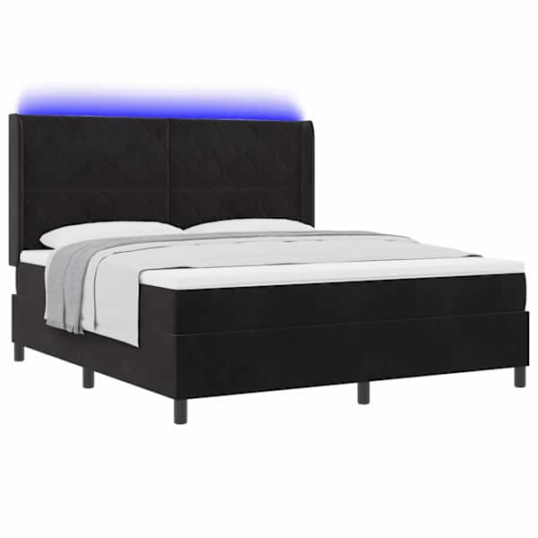 LED-valgustusega kontinentaalvoodi, must, 180 × 200 cm, samet — mudel 3343936