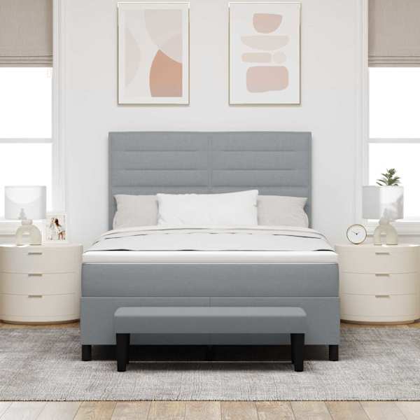 Kontinentaalvoodi koos madratsiga, helehall, 140 × 200 cm, kangas — mudel 3343995