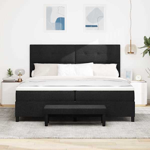 Kontinentaalvoodi koos 2 madratsiga, must, 200 × 200 cm, kangas — mudel 3344095