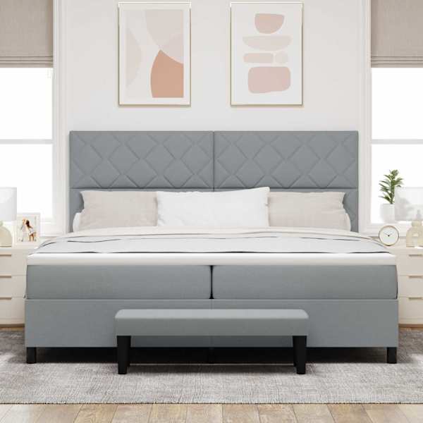 Kontinentaalvoodi koos 2 madratsiga, helehall, 200 × 200 cm, kangas — mudel 3344170