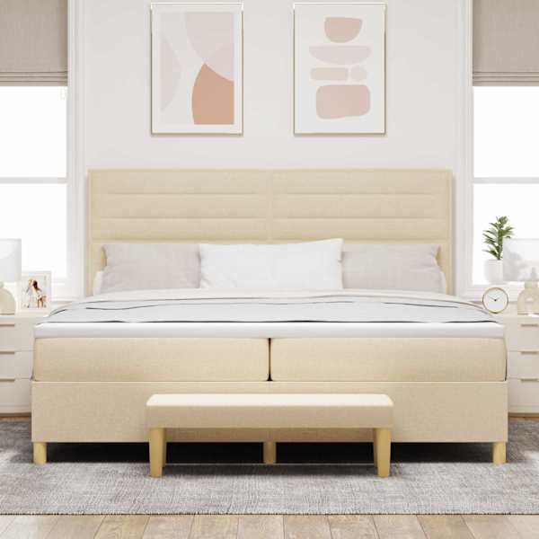 Kontinentaalvoodi koos 2 madratsiga, kreemjasvalge, 200 × 200 cm, kangas — mudel 3344252