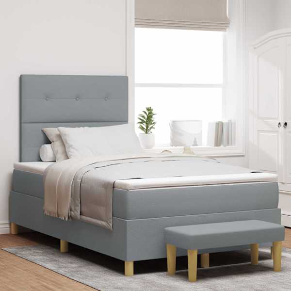 Kontinentaalvoodi koos madratsiga, helehall, 120 × 190 cm, kangas — mudel 3344282
