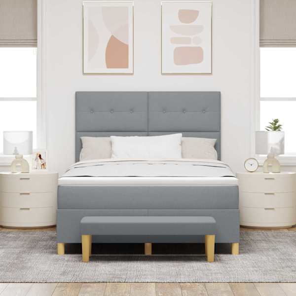 Kontinentaalvoodi koos madratsiga, helehall, 140 × 200 cm, kangas — mudel 3344303
