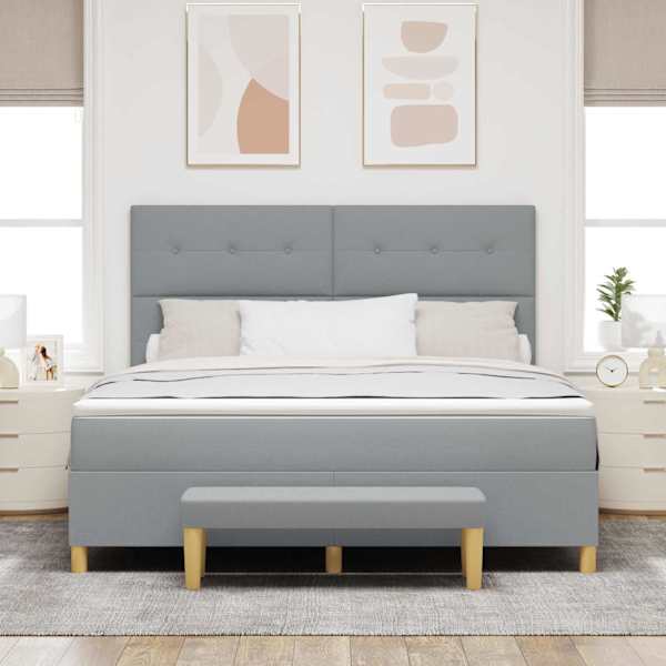 Kontinentaalvoodi koos madratsiga, helehall, 180 × 200 cm, kangas — mudel 3344317