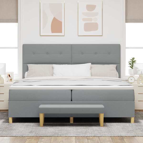 Kontinentaalvoodi koos madratsiga, helehall, 200 × 200 cm, kangas — mudel 3344324