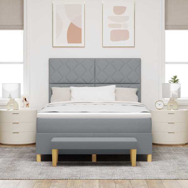 Kontinentaalvoodi koos madratsiga, helehall, 160 × 200 cm, kangas — mudel 3344387