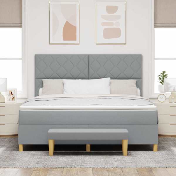 Kontinentaalvoodi koos madratsiga, helehall, 180 × 200 cm, kangas — mudel 3344394