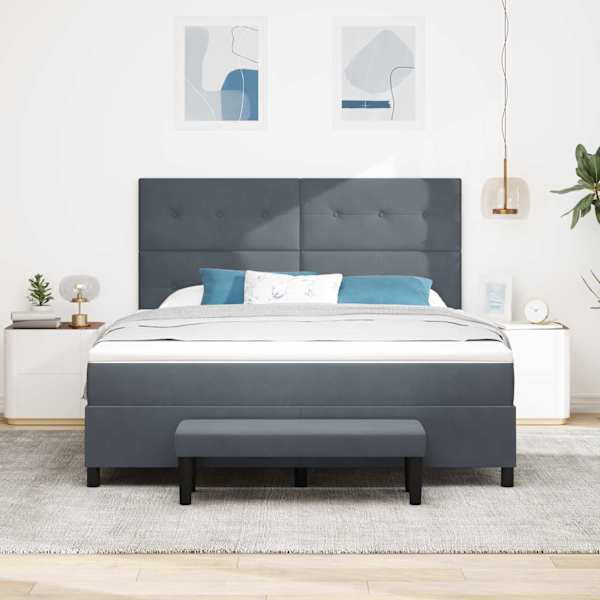 Kontinentaalvoodi koos madratsiga, tumehall, 180 × 200 cm, samet — mudel 3344463