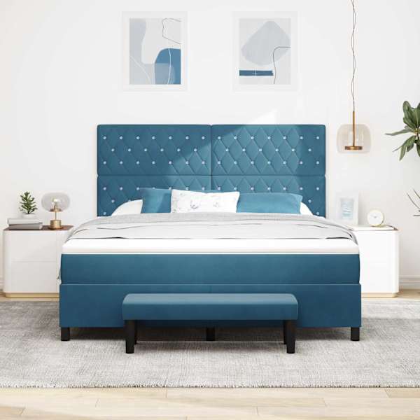 Kontinentaalvoodi koos madratsiga, tumesinine, 180 × 200 cm, samet — mudel 3344466