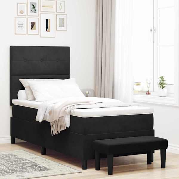 Kontinentaalvoodi koos madratsiga, must, 100 × 200 cm, samet — mudel 3344494