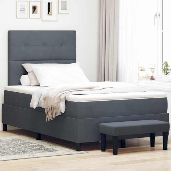 Kontinentaalvoodi koos madratsiga, tumehall, 120 × 190 cm, samet — mudel 3344499