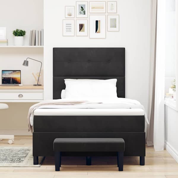 Kontinentaalvoodi koos madratsiga, must, 120 × 190 cm, samet — mudel 3344500