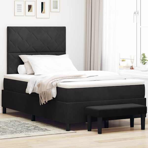 Kontinentaalvoodi koos madratsiga, must, 120 × 190 cm, samet — mudel 3344566