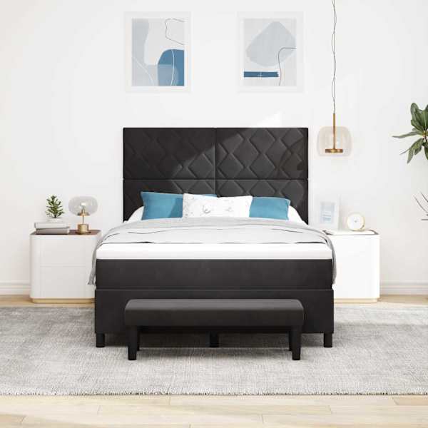 Kontinentaalvoodi koos madratsiga, must, 140 × 190 cm, samet — mudel 3344578