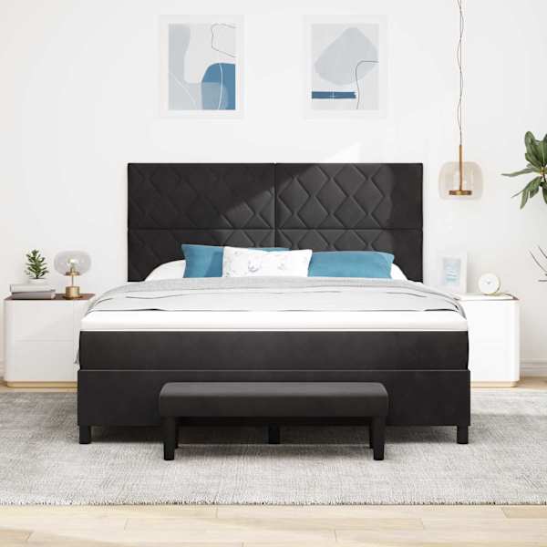 Kontinentaalvoodi koos madratsiga, must, 180 × 200 cm, samet — mudel 3344596