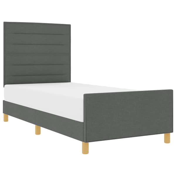 Voodiraam peatsiga, tumehall, 90 × 200 cm, kangas — mudel 3344621