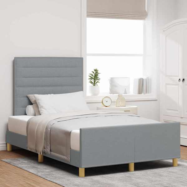 Voodiraam peatsiga, helehall, 120 × 190 cm, kangas — mudel 3344634
