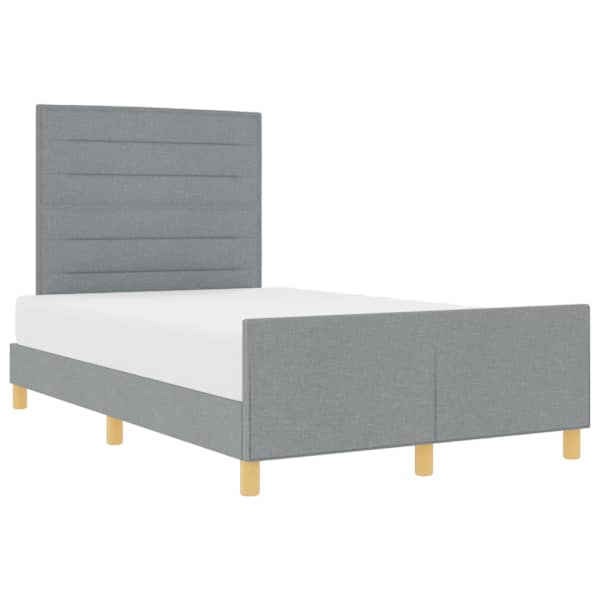Voodiraam peatsiga, helehall, 120 × 190 cm, kangas — mudel 3344634