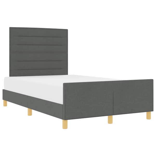Voodiraam peatsiga, tumehall, 120 × 200 cm, kangas — mudel 3344642