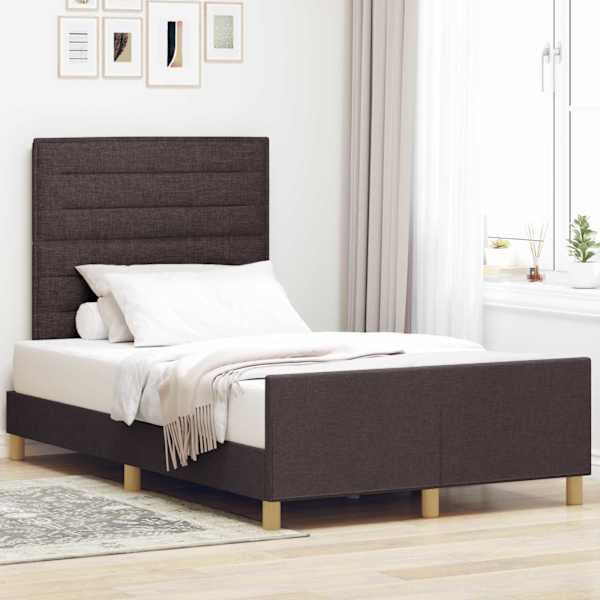 Voodiraam peatsiga, tumepruun, 120 × 200 cm, kangas — mudel 3344644