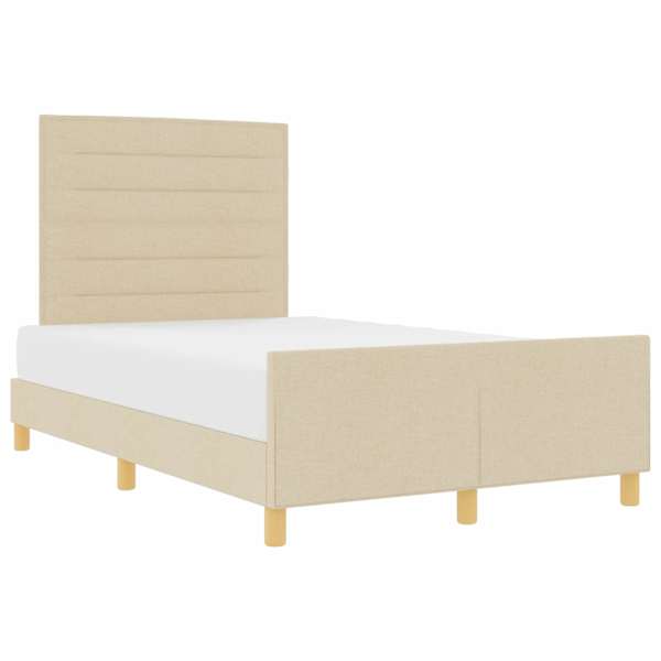 Voodiraam peatsiga, kreemjasvalge, 120 × 200 cm, kangas — mudel 3344646