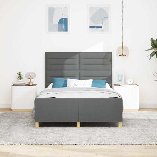 Voodiraam peatsiga, tumehall, 140 × 190 cm, kangas — mudel 3344649