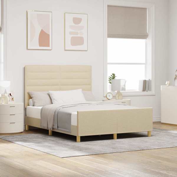 Voodiraam peatsiga, kreemjasvalge, 140 × 200 cm, kangas — mudel 3344660