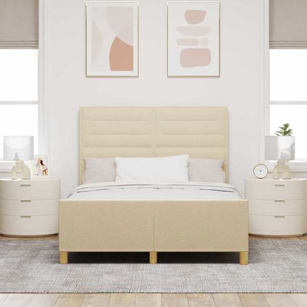 Voodiraam peatsiga, kreemjasvalge, 140 × 200 cm, kangas — mudel 3344660