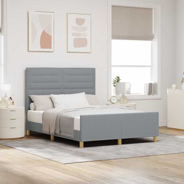 Voodiraam peatsiga, helehall, 160 × 200 cm, kangas — mudel 3344662