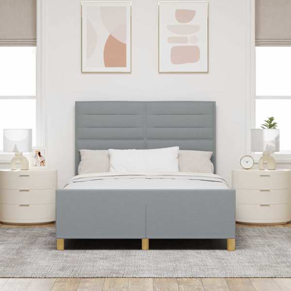 Voodiraam peatsiga, helehall, 160 × 200 cm, kangas — mudel 3344662