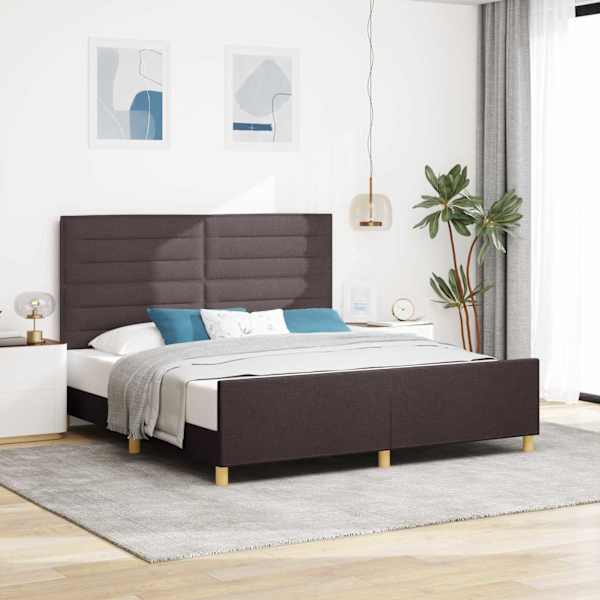 Voodiraam peatsiga, tumepruun, 180 × 200 cm, kangas — mudel 3344672