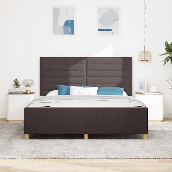 Voodiraam peatsiga, tumepruun, 180 × 200 cm, kangas — mudel 3344672