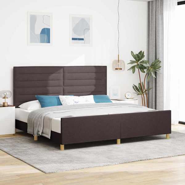 Voodiraam peatsiga, tumepruun, 200 × 200 cm, kangas — mudel 3344679