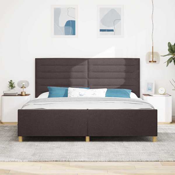 Voodiraam peatsiga, tumepruun, 200 × 200 cm, kangas — mudel 3344679