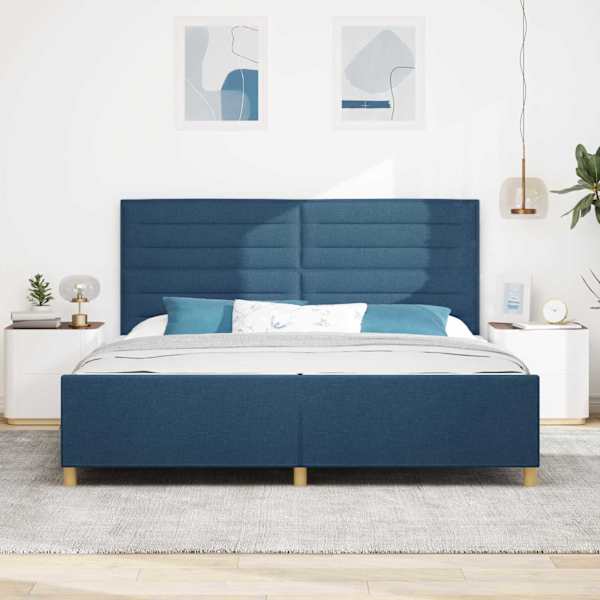 Voodiraam peatsiga, sinine, 200 × 200 cm, kangas — mudel 3344682