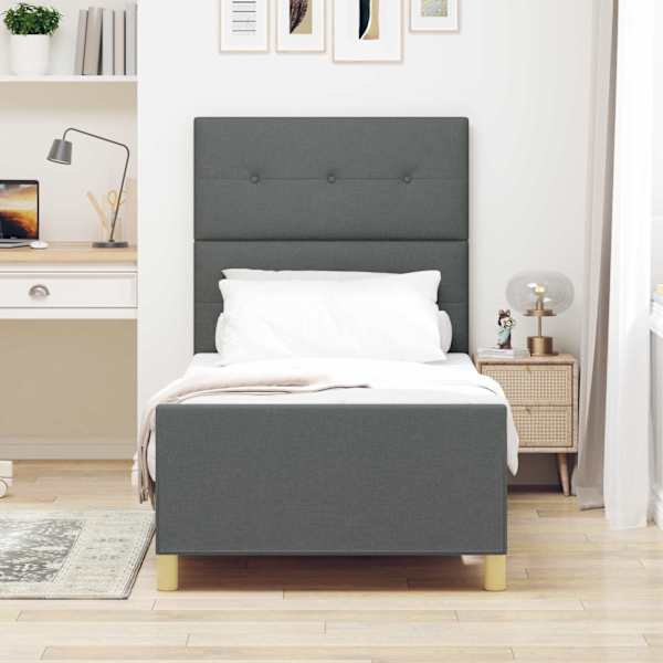 Voodiraam peatsiga, tumehall, 100 × 200 cm, kangas — mudel 3344705