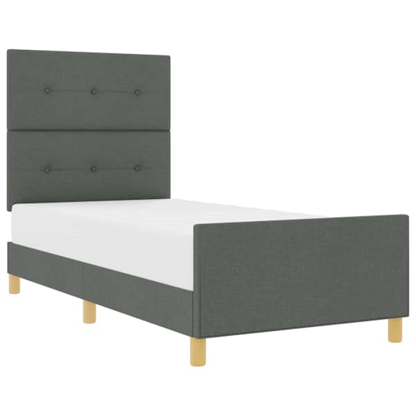Voodiraam peatsiga, tumehall, 100 × 200 cm, kangas — mudel 3344705