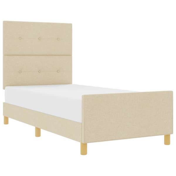 Voodiraam peatsiga, kreemjasvalge, 100 × 200 cm, kangas — mudel 3344709