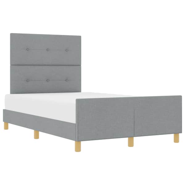 Voodiraam peatsiga, helehall, 120 × 190 cm, kangas — mudel 3344711
