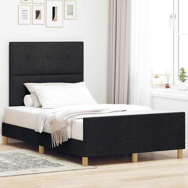 Voodiraam peatsiga, must, 120 × 190 cm, kangas — mudel 3344713