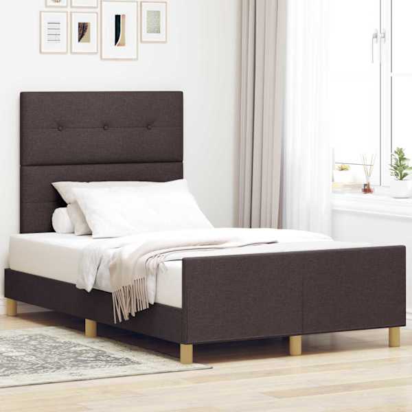 Voodiraam peatsiga, tumepruun, 120 × 190 cm, kangas — mudel 3344714