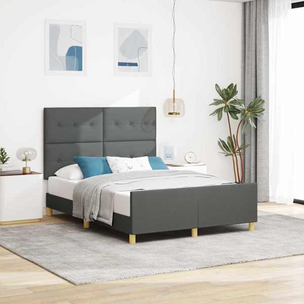 Voodiraam peatsiga, tumehall, 140 × 200 cm, kangas — mudel 3344733