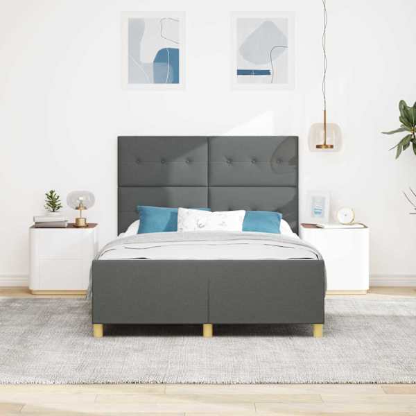Voodiraam peatsiga, tumehall, 140 × 200 cm, kangas — mudel 3344733