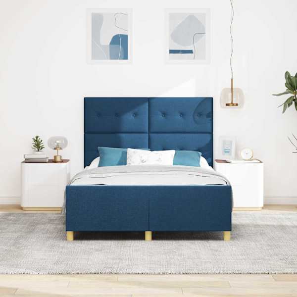 Voodiraam peatsiga, sinine, 160 × 200 cm, kangas — mudel 3344745