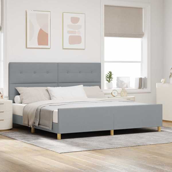 Voodiraam peatsiga, helehall, 200 × 200 cm, kangas — mudel 3344753