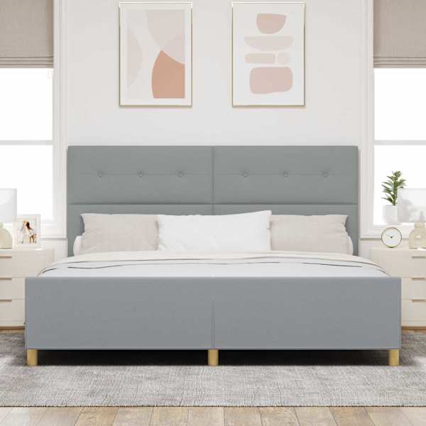 Voodiraam peatsiga, helehall, 200 × 200 cm, kangas — mudel 3344753
