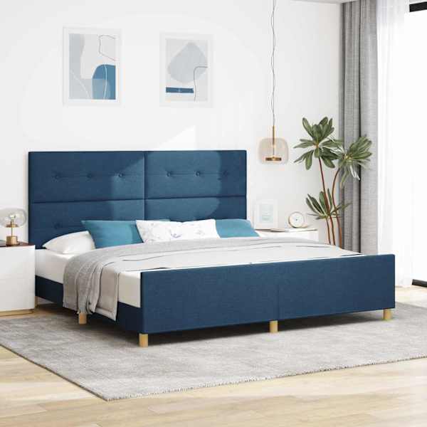 Voodiraam peatsiga, sinine, 200 × 200 cm, kangas — mudel 3344759
