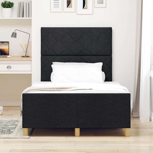 Voodiraam peatsiga, must, 120 × 190 cm, kangas — mudel 3344790